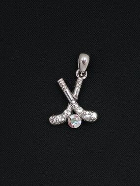Source Unknown Swarovski Crystal Field Hockey Sticks & Ball Pendant - Silver Pt
